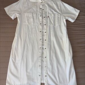 Levi White Snap-Front Shirt Dress